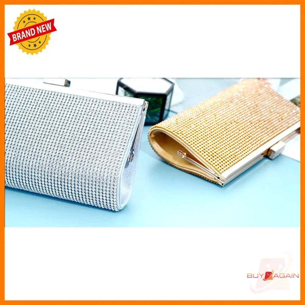 Rhinestone Clutch Purse with Detachable Chains for Evening Wedding Events